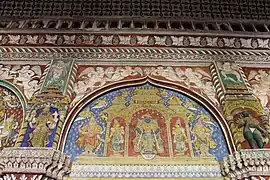 Vitthala surmontant le trône. Fresque de la période marathe (entre le XVIIe siècle et le XIXe siècle) peinte dans la salle du darbâr au Palais de Tanjore.