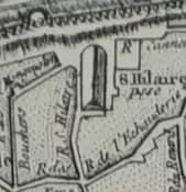 Sur le plan Moithey de 1775 avec son cimetière.