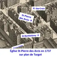 L'église Saint-Pierre-des-Arcis sur le plan de Turgot.