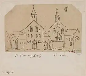 les églises Ste-Marine et St-Pierre-aux-Bœufs (dessin vers 1850)