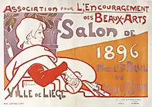 Affiche montrant un jeune homme tenant une palette de peintre d'une main et un maillet de sculpteur dans l'autre.