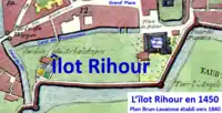 Îlot Rihour en 1450 sur plan Brun Lavainne