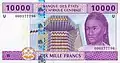 Billet de 10 000 franc CFA (15 € ; 23 $CAN; 15 CHF; 17 $US),