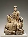 • Bodhisattva Avalokiteśvara rugissement du Lion, ou  Siṃhanāda Avalokiteśvara (identifié à Shi Hou Guanyin).• Époque: Dynastie Ming fin XVe début XVIIe siècle.• Bois de peublier monobloc avec pigments.• Hauteur: 107 cm.• Metropolitan Museum of Art, New-York.