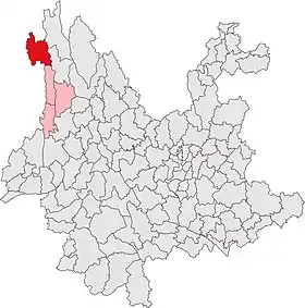 Localisation de Xian autonome derung et nu de Gongshan