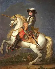 Louis XIV à cheval, roi de France et de Navarre (vers 1679-1690), château de Versailles.