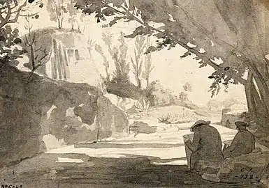 Paysage avec deux hommes dessinant - Musée national d'Art de Catalogne