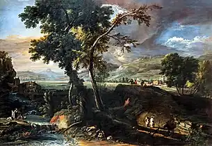 Paysage avec ruisseaux, moines et lavandièresGallerie dell'Accademia de Venise .