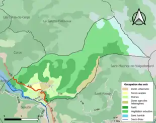 Carte en couleurs présentant l'occupation des sols.