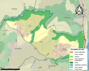 Carte en couleurs présentant l'occupation des sols.
