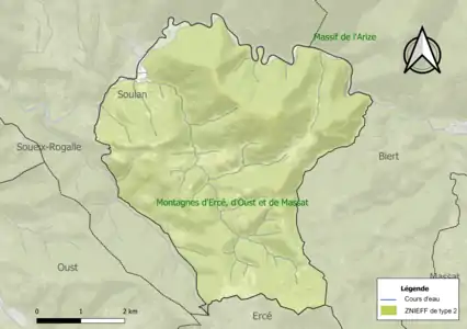Carte de la ZNIEFF de type 2 sur la commune.