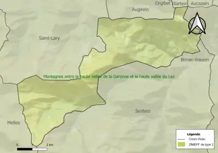 Carte de la ZNIEFF de type 2 sur la commune.