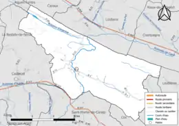Carte en couleur présentant le réseau hydrographique de la commune