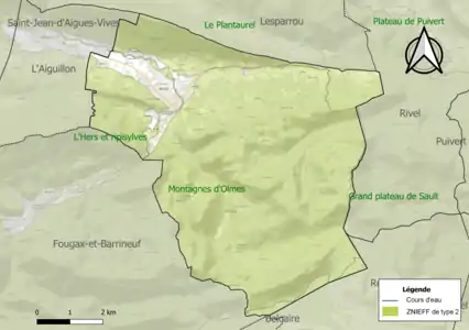 Carte des ZNIEFF de type 2 sur la commune.