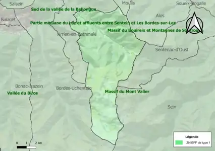 Carte de la ZNIEFF de type 1 sur la commune.