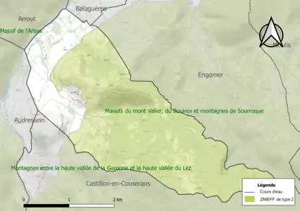 Carte de la ZNIEFF de type 2 sur la commune.
