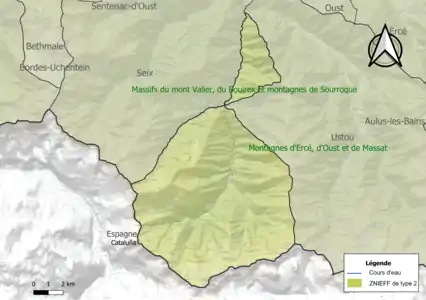 Carte des ZNIEFF de type 2 sur la commune.