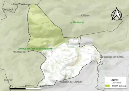 Carte de la ZNIEFF de type 2 sur la commune.