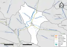 Carte en couleur présentant le réseau hydrographique de la commune