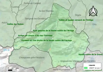 Carte des ZNIEFF de type 1 sur la commune.