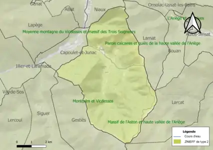 Carte des ZNIEFF de type 2 sur la commune.