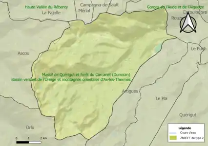 Carte des ZNIEFF de type 2 sur la commune.