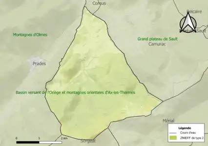 Carte des ZNIEFF de type 2 sur la commune.