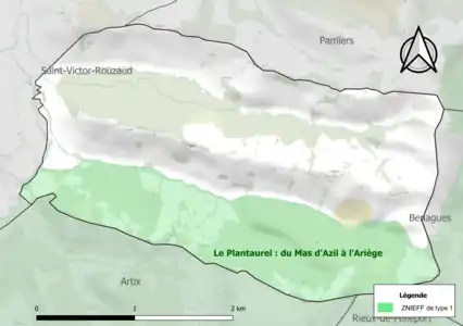Carte de la ZNIEFF de type 1 sur la commune.