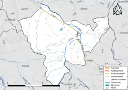 Carte en couleur présentant le réseau hydrographique de la commune
