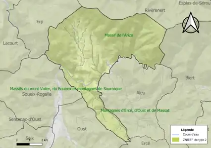 Carte des ZNIEFF de type 2 sur la commune.