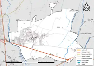 Carte en couleur présentant le réseau hydrographique de la commune