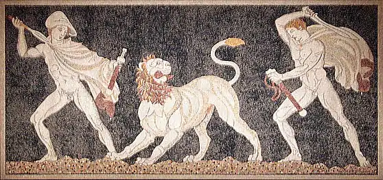 Mosaïque de la chasse au lion (fin du IVe siècle. av. J.-C.)