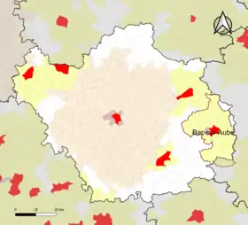 Localisation de l'aire d'attraction de Bar-sur-Aube dans le département de l'Aube.