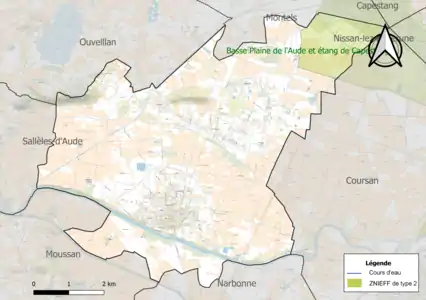 Carte de la ZNIEFF de type 2 sur la commune.
