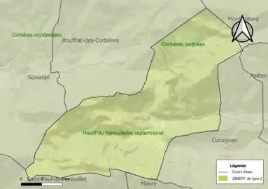 Carte des ZNIEFF de type 2 sur la commune.