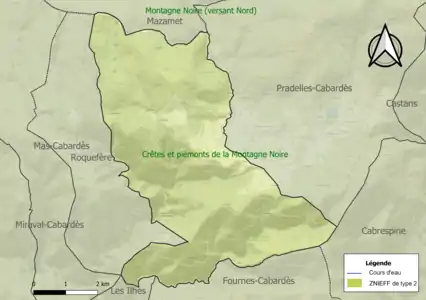 Carte des ZNIEFF de type 2 sur la commune.