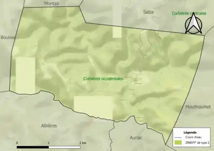 Carte des ZNIEFF de type 2 sur la commune.