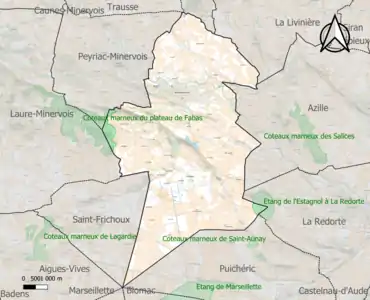 Carte des ZNIEFF de type 1 sur la commune.