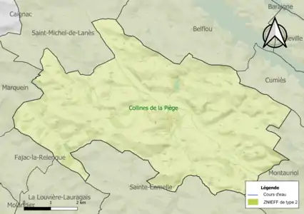 Carte de la ZNIEFF de type 2 sur la commune.