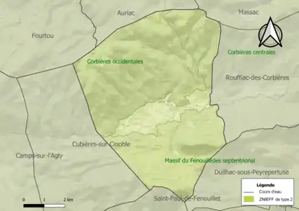 Carte des ZNIEFF de type 2 sur la commune.