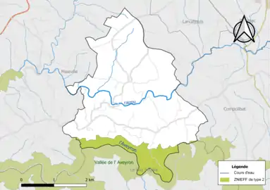 Carte de la ZNIEFF de type 2 de la commune.