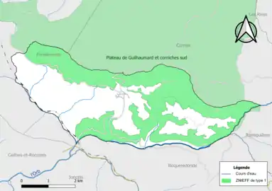 Carte de la ZNIEFF de type 1 de la commune.