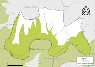 Carte de la ZNIEFF de type 2 de la commune.