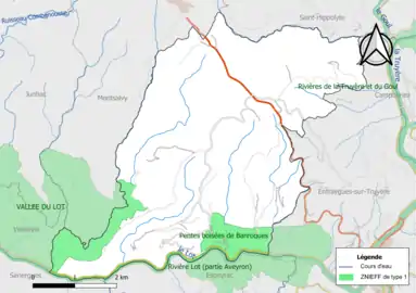 Carte des ZNIEFF de type 1 de la commune.
