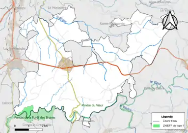 Carte des ZNIEFF de type 1 de la commune.