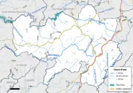Carte en couleur présentant le réseau hydrographique de la commune