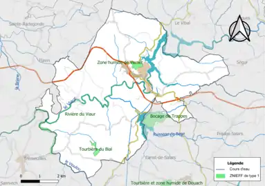 Carte des ZNIEFF de type 1 de la commune.