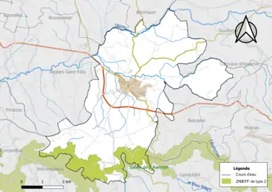 Carte de la ZNIEFF de type 2 de la commune.