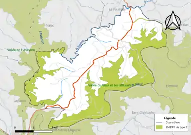 Carte des ZNIEFF de type 2 de la commune.