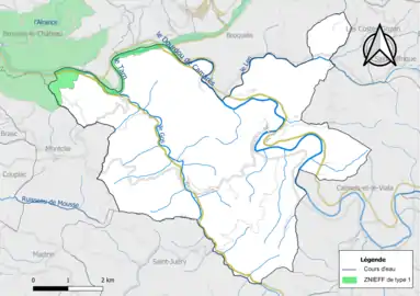Carte des ZNIEFF de type 1 de la commune.